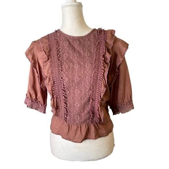 Love Sam Lace & Ruffle Trimmed Scoop Neck  top pink rosewood sz medium - Picture 1 of 8